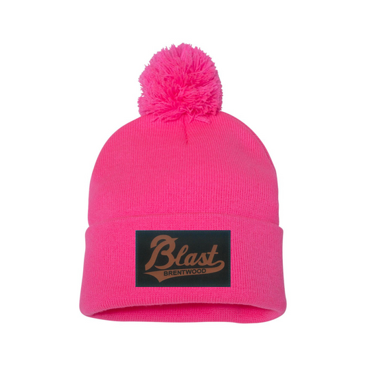 Blast Leather Patch Beanie with Pom