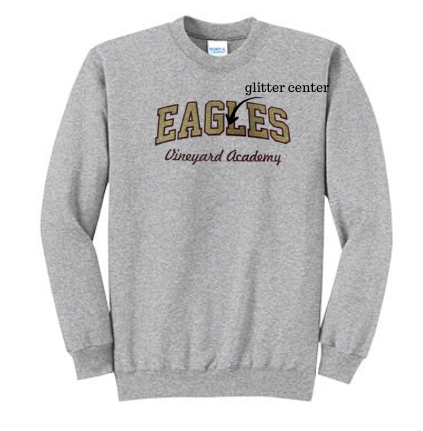 Vineyard Academy Eagles Glitter Applique Embroidery Crewneck Sweatshirt