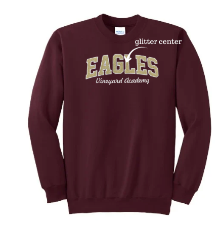 Vineyard Academy Eagles Glitter Applique Embroidery Crewneck Sweatshirt
